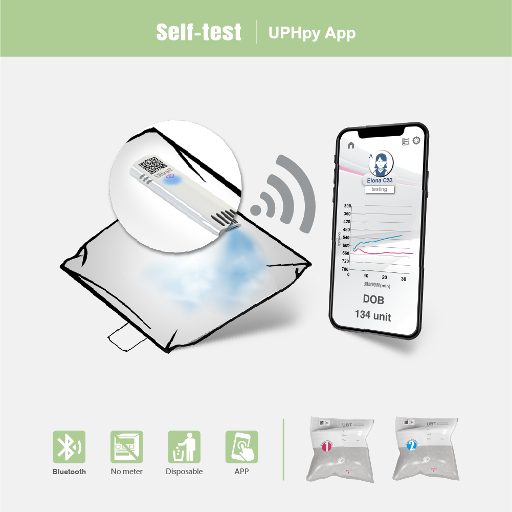 Test strip display of the home version H. pylori urea breath test system - UltraPeace/UltraE